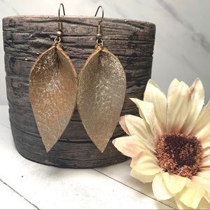 Genuine leather boho brown & gold dusted earrings
